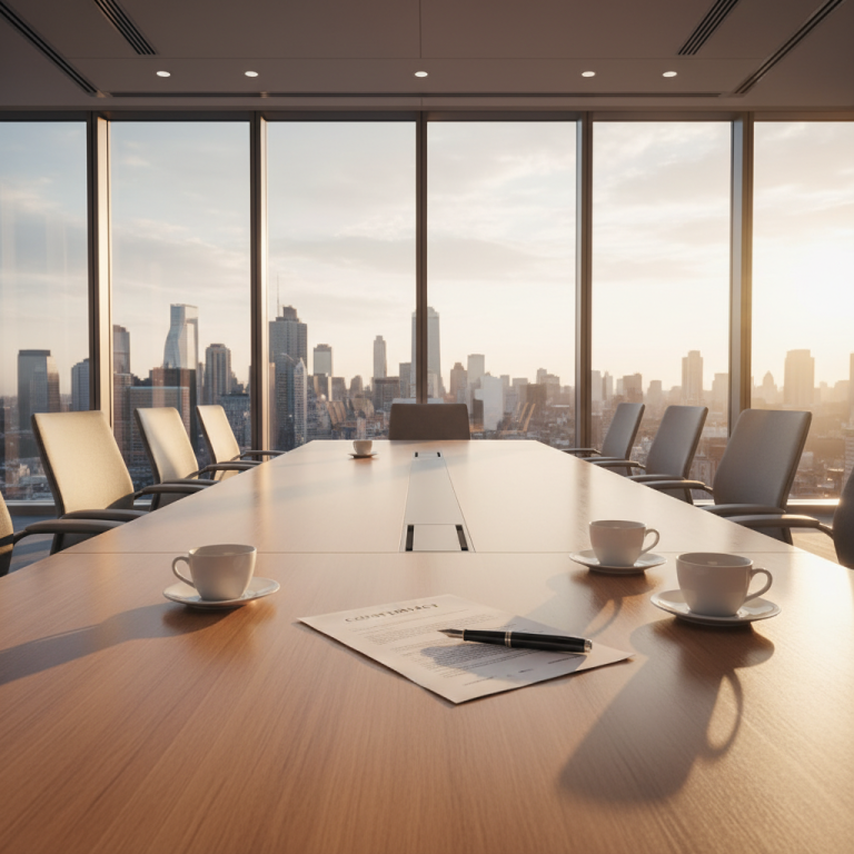 A modern boardroom representing an M&A negotiation involving an earn-out structure.
